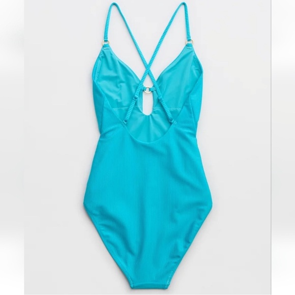 NWT Aerie Shine Rib Keyhole Full Coverage One Piece Swimsuit - Picture 4 of 5